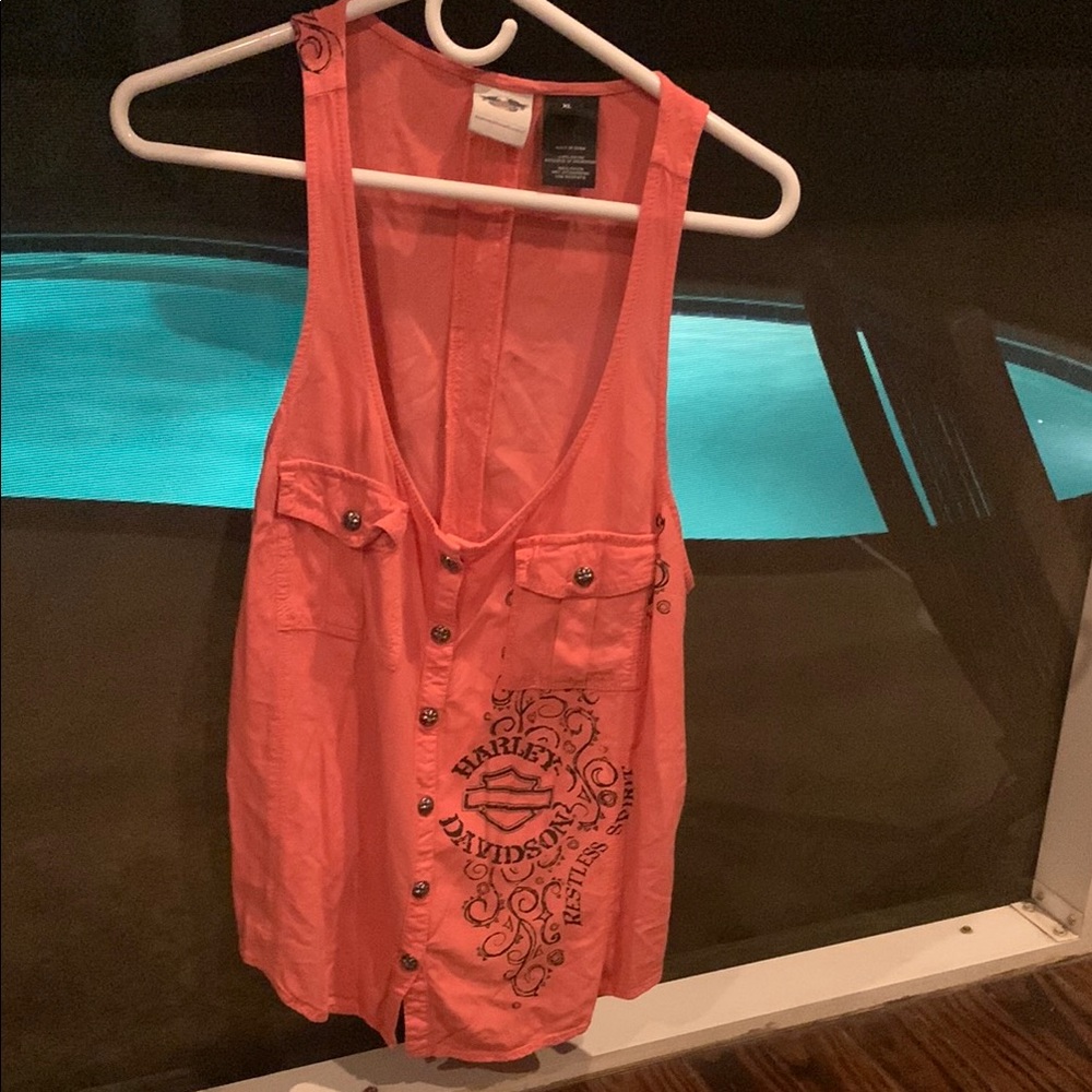 Harley-Davidson Coral Button Down Tank Top